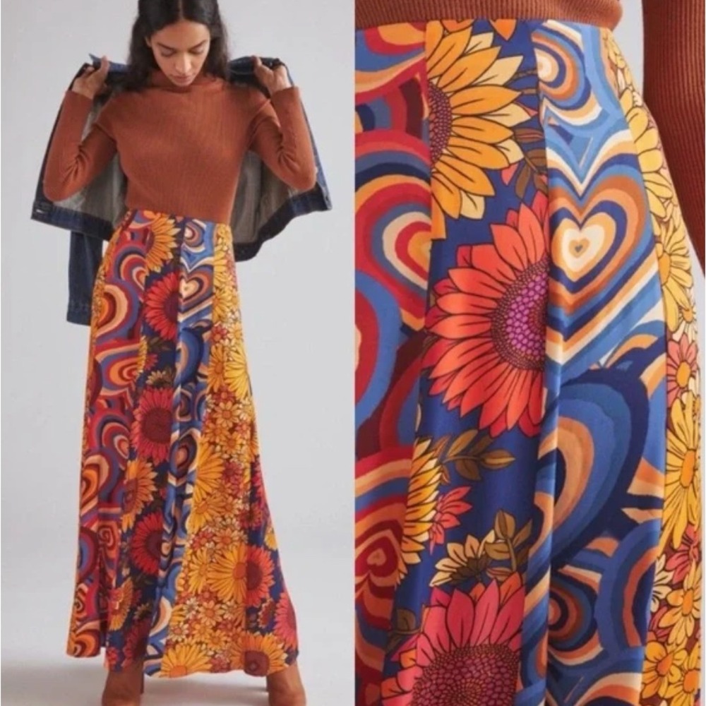 Farm Rio for Anthropologie Abstract Maxi‎ Skirt Women Medium Multi Resort Boho